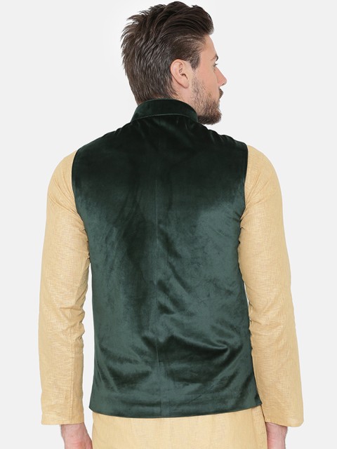 Wintage Men Green Velvet Nehru Jacket - Image 4