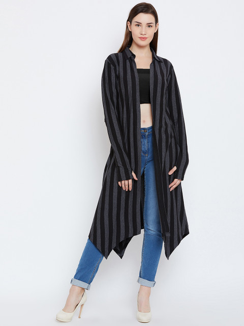 Hypernation Black & Grey Striped Open Front Shrug