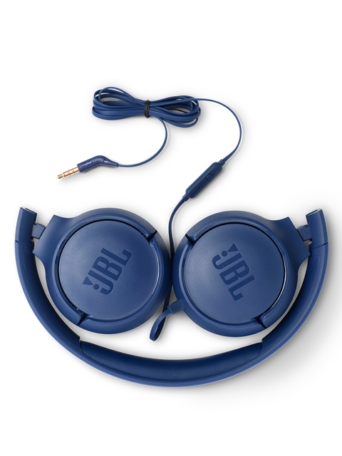 JBL Blue T500 Powerful Bass On-Ear Headphones with Mic