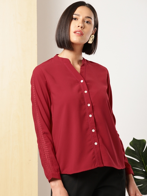 her by invictus Women Red Solid Shirt Style Top