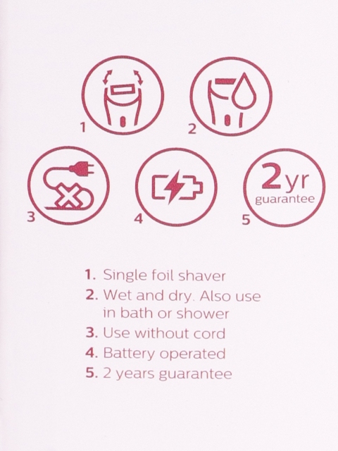 Philips Women HP6306/00 SatinShave Essential Wet & Dry Cordless Electric Shaver - Pink - Image 5