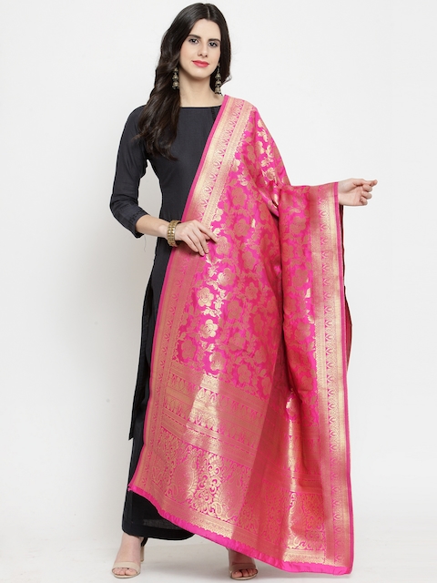 mf Pink & Gold-Coloured Banarasi Art Silk Woven Design Dupatta