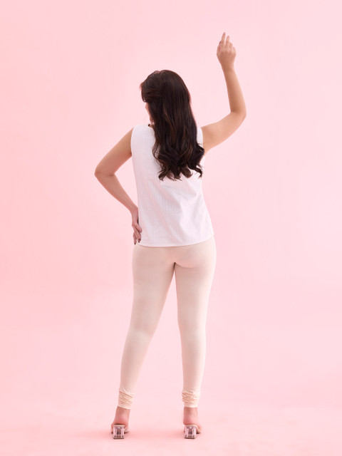 Go Colors Women Beige Solid Churidar Length Leggings - Image 3