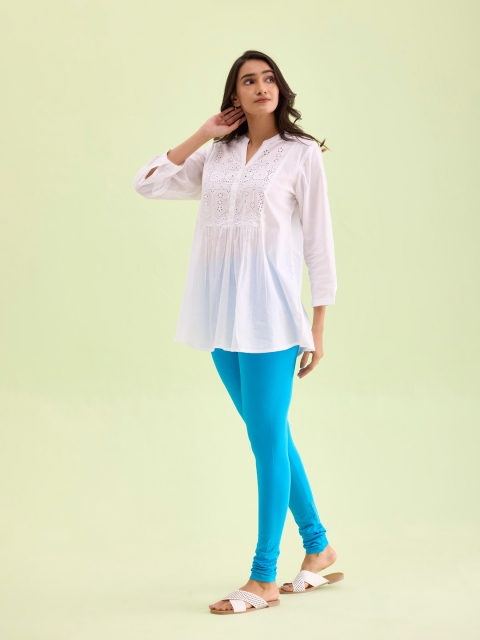 Go Colors Women Turquoise Blue Solid Churidar Length Leggings - Image 2