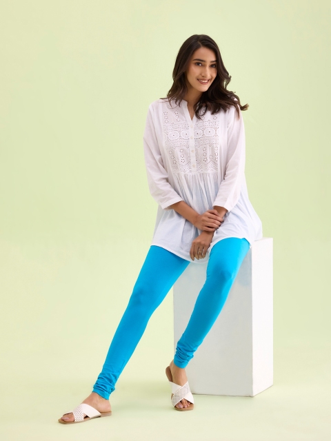 Go Colors Women Turquoise Blue Solid Churidar Length Leggings - Image 4