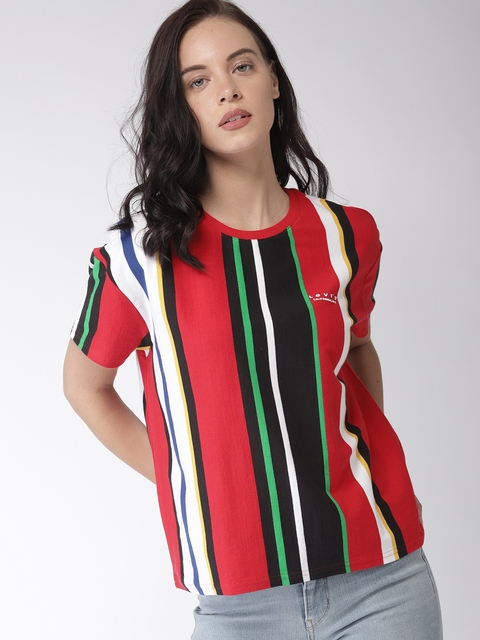 Levis Women Multicoloured Striped Round Neck T-shirt