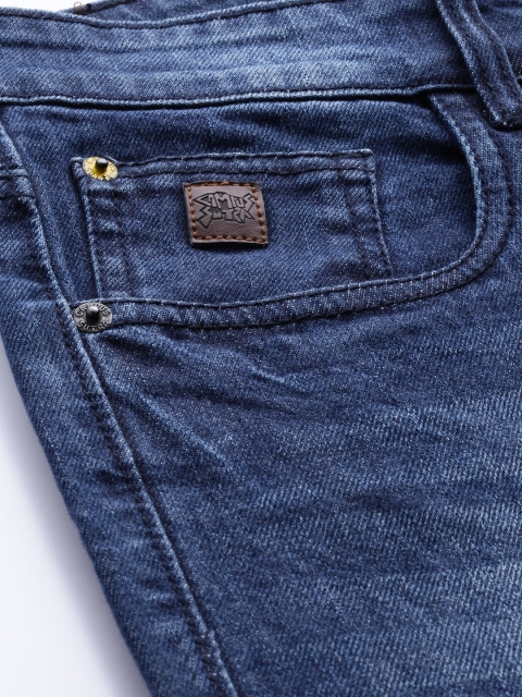 Campus Sutra Men Blue Washed Low Distress Slim Fit Denim Shorts - Image 6