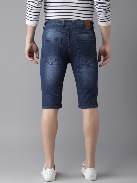 Campus Sutra Men Blue Washed Low Distress Slim Fit Denim Shorts - Image 3