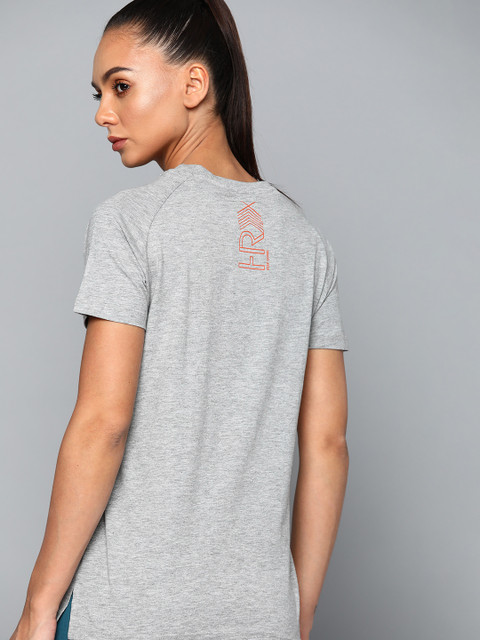 HRX by Hrithik Roshan Women Grey Melange Solid Round Neck T-shirt