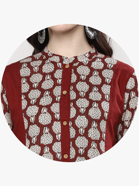 Sangria Women Maroon & Beige Printed Straight Kurta - Image 2