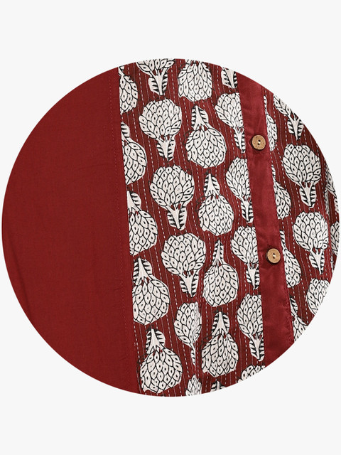 Sangria Women Maroon & Beige Printed Straight Kurta - Image 6