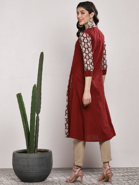Sangria Women Maroon & Beige Printed Straight Kurta - Image 4