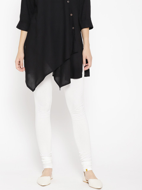 AURELIA Off-White Solid Cotton Churidar Leggings