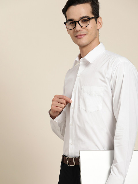 Hancock Men White Solid Slim Fit Pure Cotton Formal Shirt