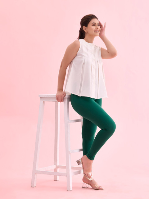 Go Colors Women Green Solid Ankle-Length Leggings - Image 4