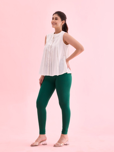 Go Colors Women Green Solid Ankle-Length Leggings - Image 2