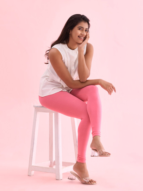 Go Colors Women Pink Solid Ankle Length Leggings