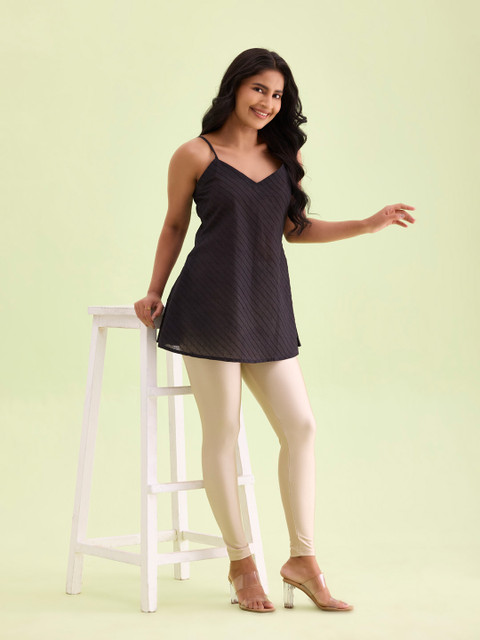 Go Colors Women Gold-Toned Solid Ankle-Length Leggings - Image 4