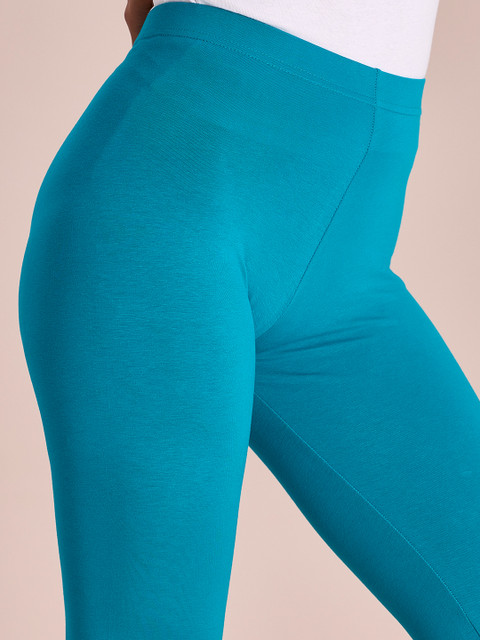 Go Colors Women Turquoise Blue Solid Ankle Length Leggings - Image 5