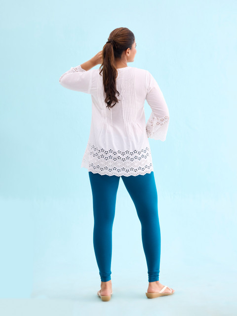 Go Colors Women Teal Blue Solid Ankle Length Leggings - Image 4
