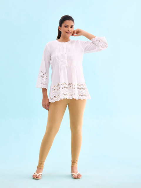 Go Colors Women Beige Solid Ankle-Length Leggings