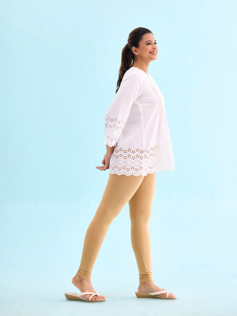 Go Colors Women Beige Solid Ankle-Length Leggings - Image 2