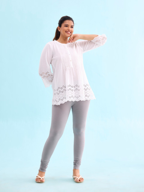 Go Colors Women Grey Solid Churidar Length Leggings