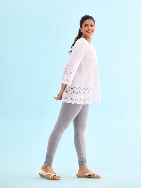 Go Colors Women Grey Solid Churidar Length Leggings - Image 2