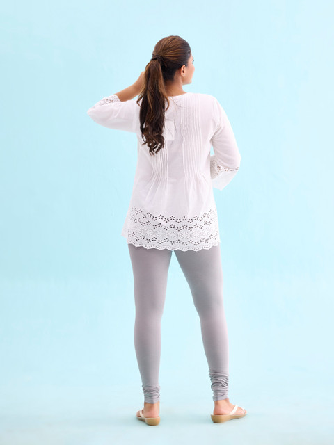 Go Colors Women Grey Solid Churidar Length Leggings - Image 3