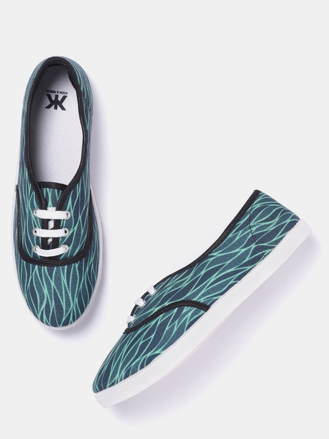 Kook N Keech Women Navy Blue & Green Printed Sneakers