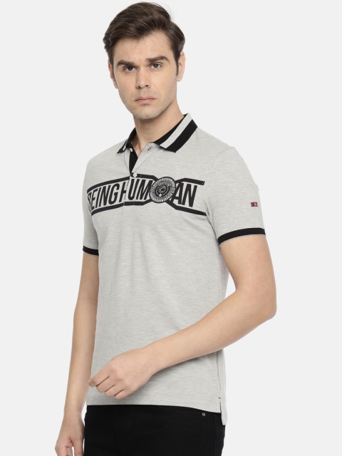 Being Human Clothing Men Grey Melange Solid Polo T-shirt