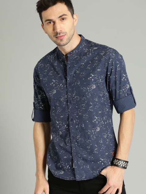Roadster Men Navy Blue Regular Fit Printed Cotton Casual Shirt