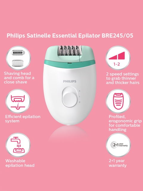 Philips Satinelle Epilator &Shaver BRE245/00 Corded with 2 Speed Setting - White - Image 3
