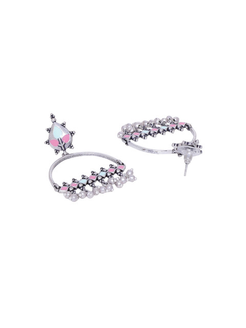 Voylla Silver-Plated Geometric Drop Earrings - Image 3