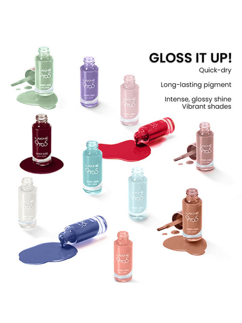 Lakme 9to5 Overtime Shine Glossy Long Lasting & Quick Dry Nail Color 6ml - Berry Business - Image 8