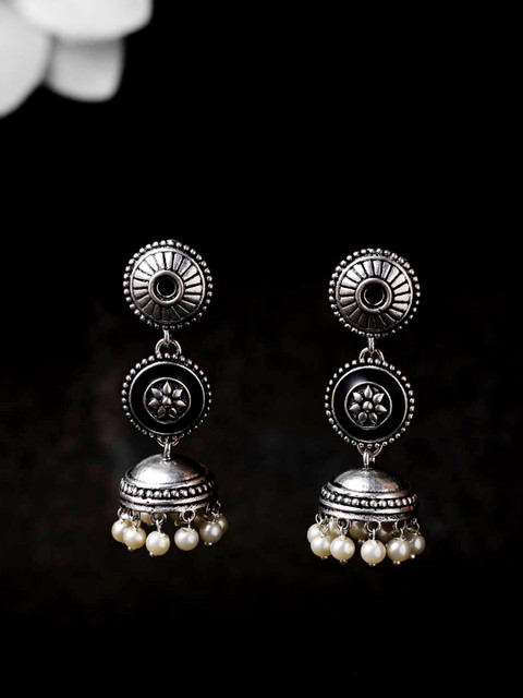 Voylla Silver-Toned Dome Shaped Jhumkas
