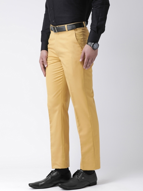 Hangup Men Yellow Smart Regular Fit Solid Formal Trousers - Image 2