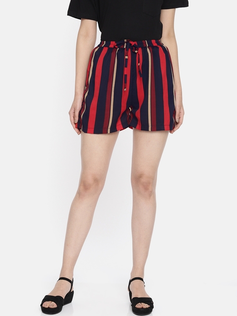 Belle Fille Women Multicoloured Striped Regular Fit Regular Shorts