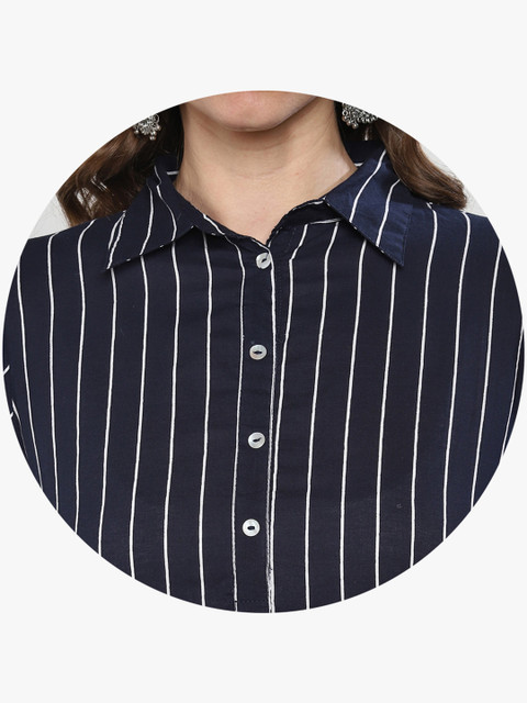 Sangria Black & White Striped A-Line Kurta - Image 2