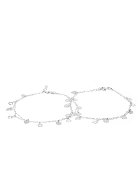 Carlton London Set of 2 925 Sterling Silver Anklets with Silver Plating