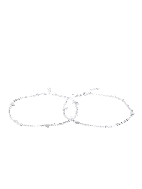 Carlton London Set of 2 925 Sterling Silver Anklets with Silver Plating