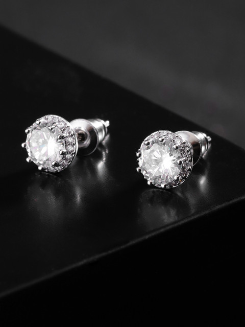 Carlton London Silver-Toned Rhodium Plated CZ Studded Circular Studs