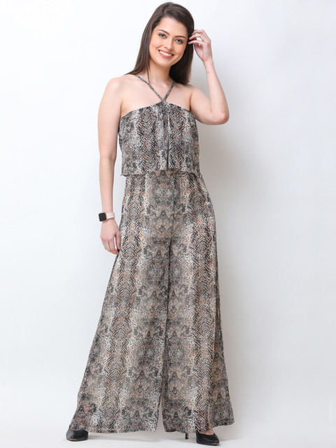 Cation Off-White & Black Printed Basic Jumpsuit