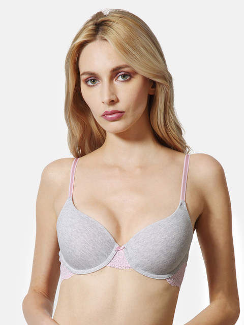 Van Heusen Women Light Grey Melange Solid Anti-Bacterial Padded T-Shirt Bra