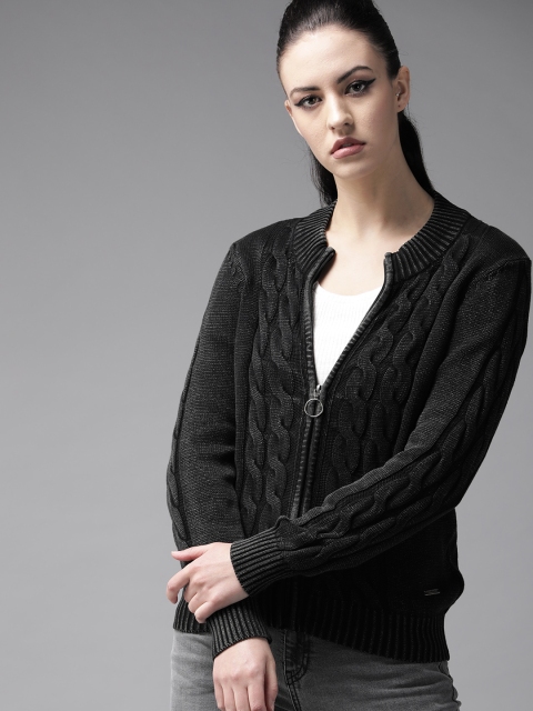 The Roadster Lifestyle Co Women Charcoal Grey Self Design Cardigan