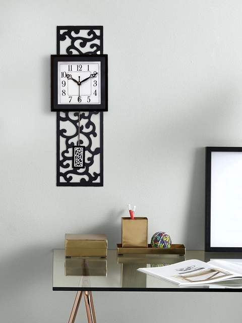 eCraftIndia White & Black Handcrafted Rectangle Solid Analogue Wall Clock