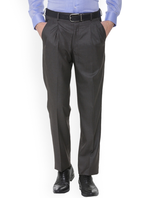 Louis Philippe Men Grey Regular Fit Solid Formal Trousers