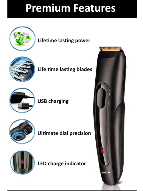 NOVA Men Black Series NHT 1097 USB Cordless Trimmer - Image 5