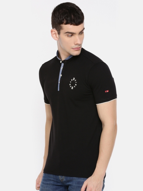 Being Human Clothing Men Black Solid Mandarin Collar T-shirt - Image 3