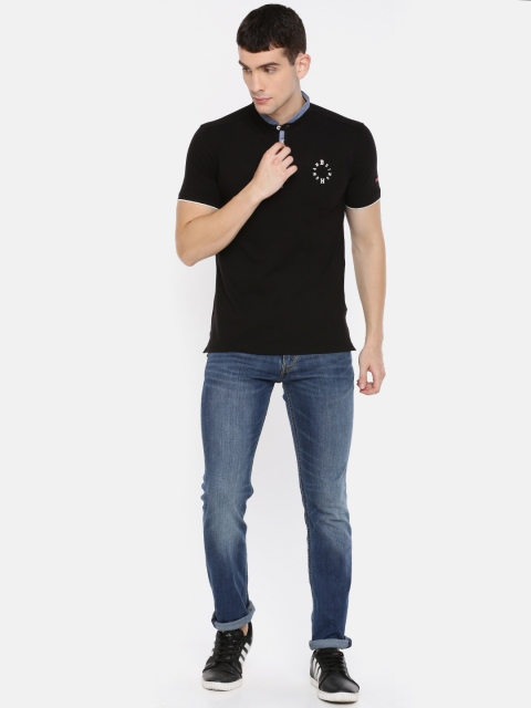 Being Human Clothing Men Black Solid Mandarin Collar T-shirt - Image 5
